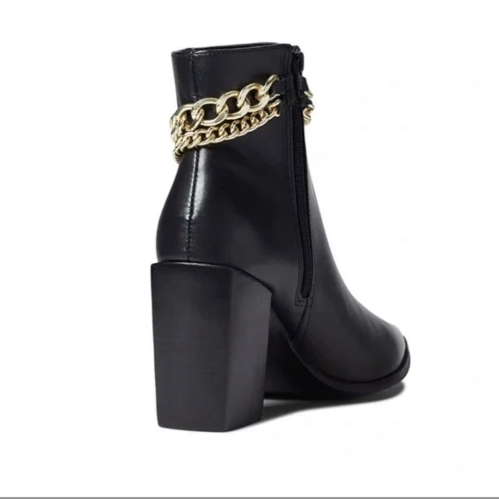 NWOT Steve Madden Perlina Black Gold Chain Detail Heeled Pointed Toe Boo… - Picture 6 of 8